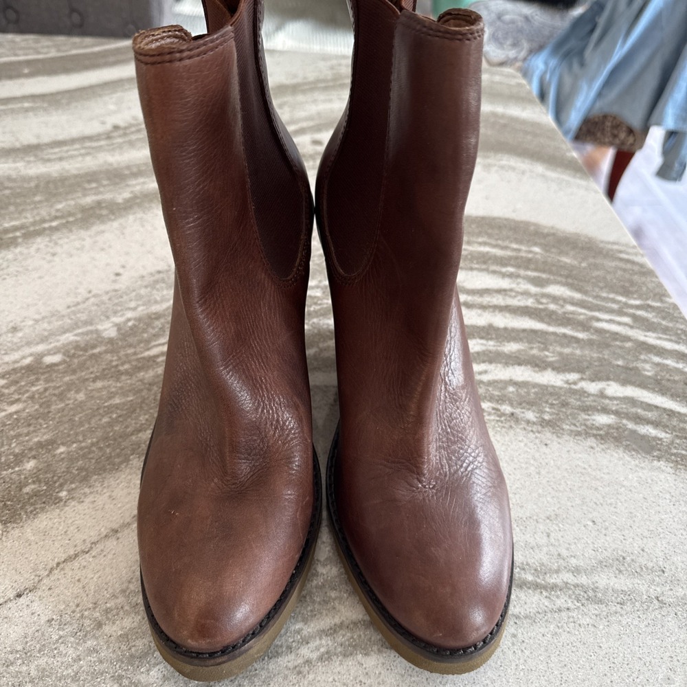 Lucky Brand Brown Leather Wedge Ankle Boots Booties 10